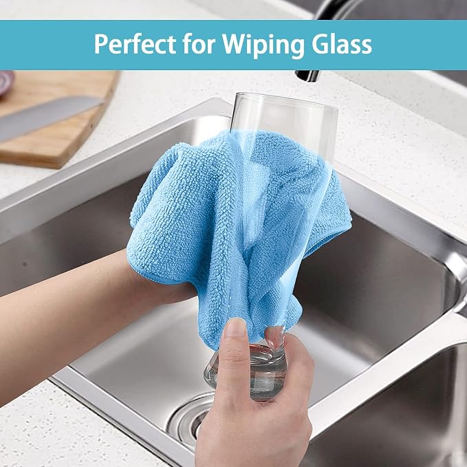 Blue Microfiber Cleaning Cloth, 8 Pack Cleaning Towels for Kitchen, Lint Free, Scratch-Free, Highly Absorbent, and Reusable Cleaning Rags for House, Window and Glass, Cars, 11.5 X11.5 inch