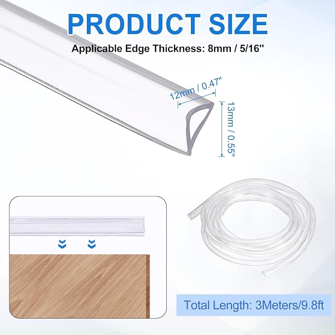Clear Edge Trim, 9.8Ft Silicone U Channel Edge Protector, Edges Guards Fits 5/16" for Car Doors Sheet Metal Parts (15/32" W x 1/2" H)