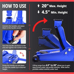 DNA Motoring Low Profile Hydraulic Trolley Service/Floor Jack, 4 Ton (8000 lbs) Capacity, Lifting Range 4.5"-20",Blue,TOOLS-00308