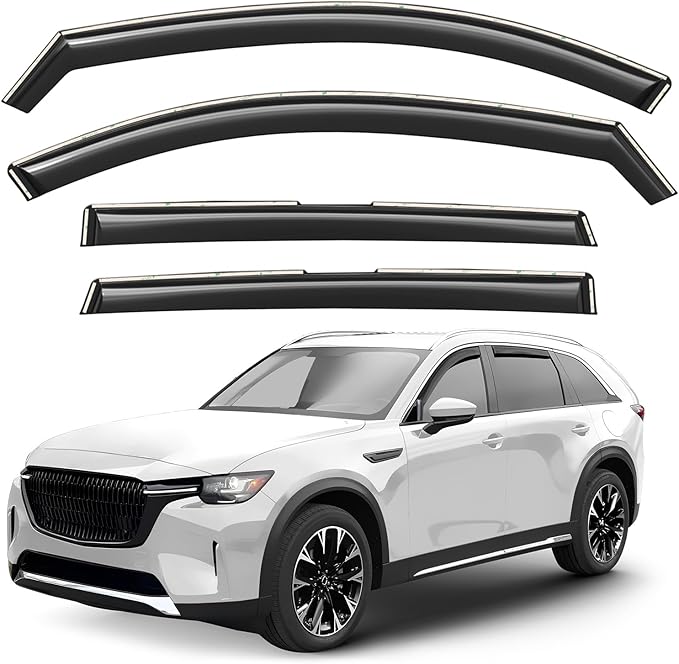 GrandWheel Window Deflectors Smoke Tinted in-Channel Side Window Vent Visor Deflectors Rain Guards Compatible with Mazda CX-90 2024-2026 - 4 pcs. GW0844
