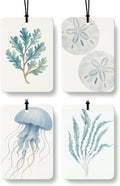 Coastal Beach Car Air Freshener 4 Pcs Coconut Scented, Blue Ocean Marine Life Car Accessories Mirror Decor for Women, Girly Beachy Hanging Air Freshener for Cars Closet Drawer Books