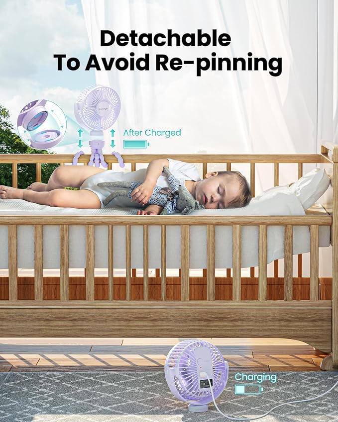Mini Electric Fan with 360 Rotation, 5.5mm Gaps, Rechargeable Battery, 3 Speeds, Purple