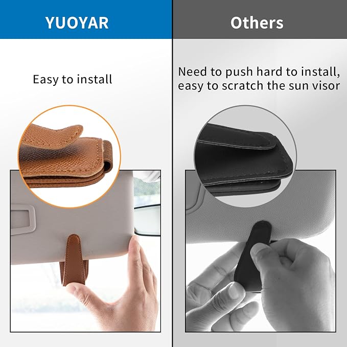 2 Packs Magnetic Sunglass Holder for Car Visor (Brown) | Magnetic Interior Car Accessories