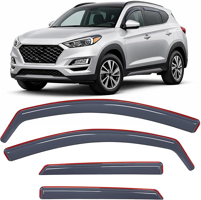 in-Channel Rain Guards for Hyundai Tucson 2016 2017 2018 2019 2020, Fits Gas Model Only Not Fits Hybrid/Electric Versions, Light Smoky Blue Window Visor, Fresh Air Ventilation, 4PCS