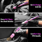 3Pcs Car Detailing Drill Brush Set with Drill Brush Attachment Head, 1P Ultra Soft No Scratch Car Drill Brush for Air Vent Leather Seat, 1P Boars Hair & 1P Detailing Brushes for Interior Exterior,Pink
