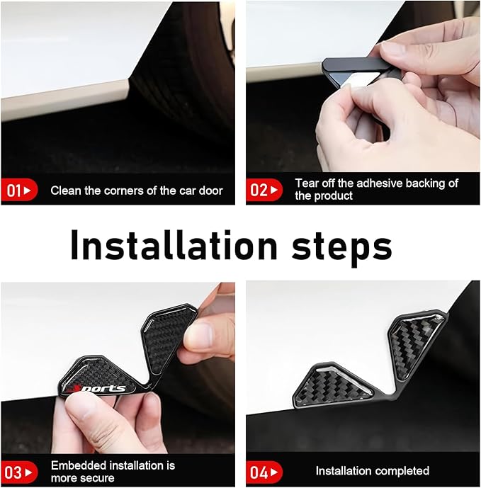 2 PCS Car Door Corner Edge Guards, Thickened PVC Anti-collision Door Corner Protector, Carbon Fiber Sporty Style Decorative Cover, Self-adhesive Exterior Accessory for Cars (Black)