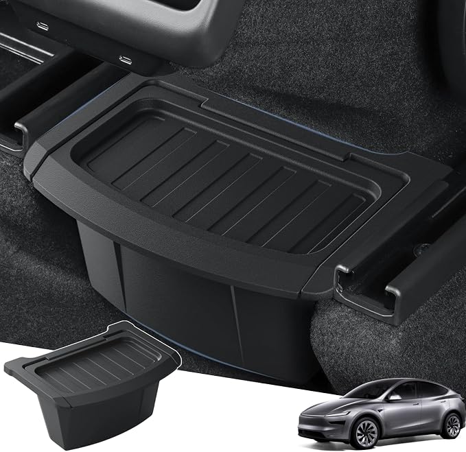 Rear Center Console Organizer for 2026 Model Y Juniper Accessories | Storage Box with Lids Fits Perfectly Under the Air Outlet in the Middle of the Rear Row, Back Seat Trash Can, Durable TPE
