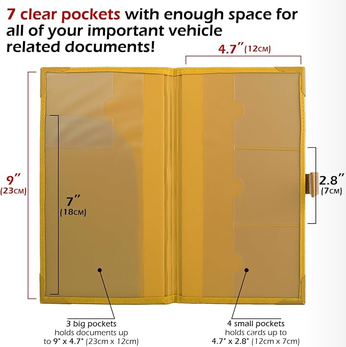Registration and Insurance Card Holder - Car Organizer - Yellow | Vehicle Glove Box Document Organizer, Auto Essential Paperwork Holder for Contact Information Cards, Interior Car Accessories