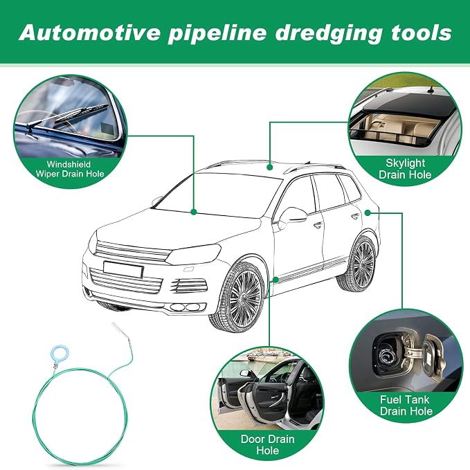 Auto Sunroof Drain Cleaning Tool,118Inch Long Pipe Cleaner for Car,Flexible Tube Cleaning Brush with 2Pcs 7.9inch Cleaning Brush Skinny Pipe Drain Dredge Cleaning Tool for Car Sunroof Wiper Drain Hole