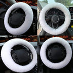 Fluffy Steering Wheel Cover for Women Fuzzy Steering Wheel Cover Winter Warm Faux Wool Plush Car Wheel Cover Furry Steering Wheel Protector Universal Fit 15 Inch (White)