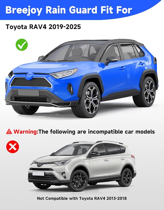 Low-Profile Window Rain Guards Fit for Toyota Rav4 2019 2020 2021 2022 2023 2024 2025, Tape-On Visors Vent Visors Window Deflector Out-Channel Vent Shades for 19-25 Rav 4-6 pcs