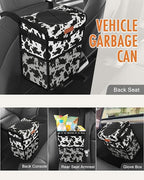 Car Trash Can with Lid, Cute Leakproof Car Trash Garbage Bag Hanging Vehicle Trash Bin Small Portable Automotive Garbage Cans Organizer for Back/Front Seat/Console(2.8 Gallons,Cow Print)