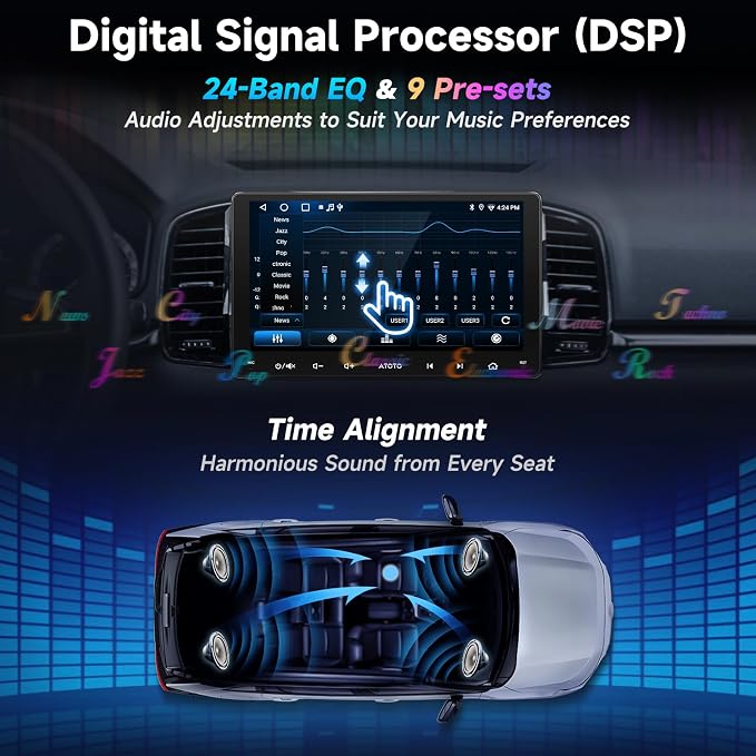 9" Android Double-DIN Car Stereo with 1080P Dashcam & Backup Camera, Wireless CarPlay Android Auto, WiFi/USB Tethering, 24B-EQ DSP/Bluetooth/FM/AM/GPS/SWC, HDMI Out, OTA Upgrade