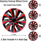 Hubcap Wheel Cover Replacement R17 Hub Caps Universal-Fit Steel Wheel Rim Cover ABS Material Exterior Accessories for Car Truck SUV -Set of 4（17-inch，Red-Black）