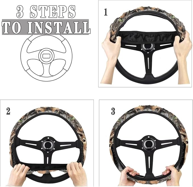 Deer Camo Hunting Forest Grey Car Steering Wheel Cover Universal 15 inch Anti-Slip Auto Steering Wheel Protector Car Interior Decor for Women Men