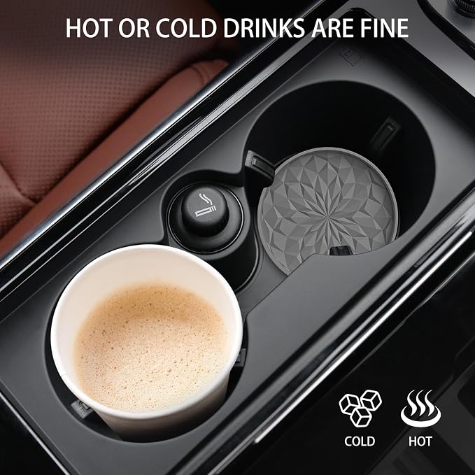 ME.FAN Car Coasters for Cup Holders [4 Pack] - 2.75In Silicone Auto Mug Mats - Universal Non-Slip Recessed Car Interior AccessoriesDeep Grey