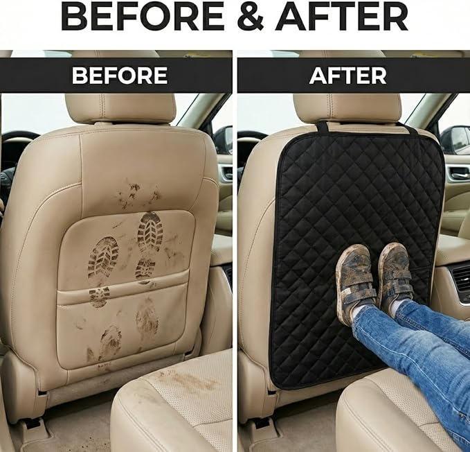 2 Pack Car Back Seat Cover and Organizer Protector from Dirt Scratches Mud Universal Fit All Automotive Model Vehicle Type Waterproof Durable Preventing the Impact of Children Step Kick 17"x25"