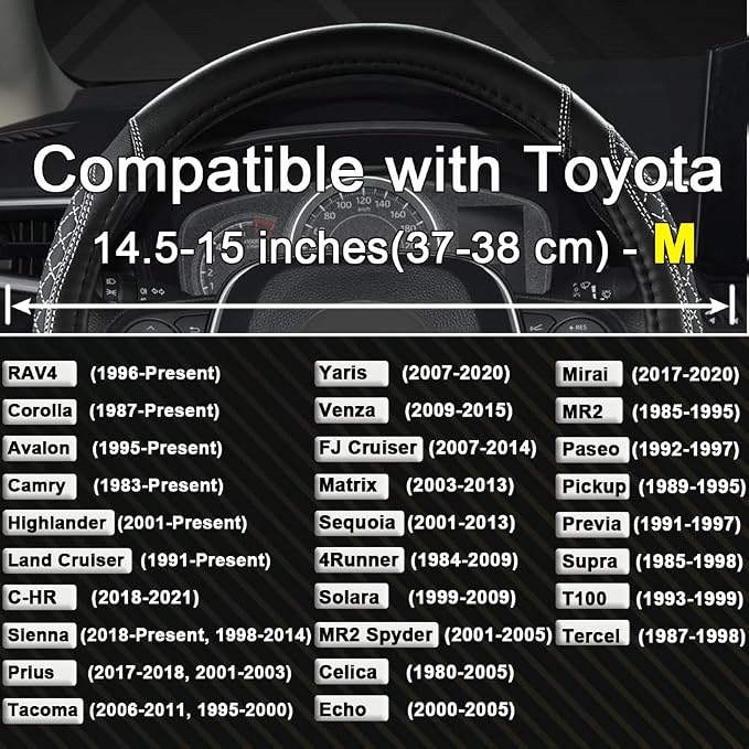 Customized Auto Car Steering Wheel Cover for Toyota Rav4 Corolla Camry Highlander (Diamond Quilted-Black+Gray-Standard Size)