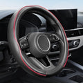 YHONGJT Soft Premium Leather Steering Wheel Cover, Breathable, Non-Slip Grip, Universal 15 Inch for Women Girls, Fit Vehicles, Sedans, SUVs, Vans, Trucks - Black with Red Line