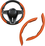 2Pc Carbon Fiber Steering Wheel Cover Universal Fit 99% Cars | Non-slip soft grip, easy to wipe clean, quick to install, perfect for daily commutes and road trips, Orange