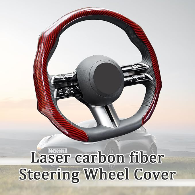 Car Steering Wheel Cover with Comfort Grip, 14.5-15" Carbon Fiber Laser Non-Slip Steering Wheel Protector, Cool Stylish Auto Interior Decor Accessories, Universal for Van SUV Sedan (Red)