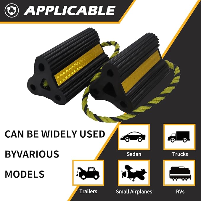 Wheel Chocks for RV Trailer Camper Truck Car, [2pair/4pack with Rope] Versatile Rubber Chocks Block Stopper for Tire with Reflective Strips, Utility Boat Travel Trailer Camper RV Accessories Must