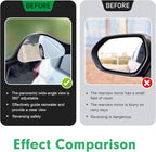 2 PCS Car Blind Spot Mirrors with Side Mirror Rain Guard, 2-in-1 Side Mirror Visor Rain Guards with Blind Spot Mirrors, Wide Angle Auxiliary Mirrors, Universal for Most Cars (Black)