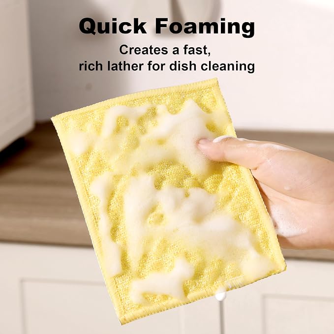 16 Packs Microfiber Cleaning Cloth - Bubble Mesh, Reusable Non-Scratch Cleaning Rags, Dual-Sided Dish Cloths, Multipurpose Dish Rags for Dishwashing, Kitchen, Stainless Steel, Yellow