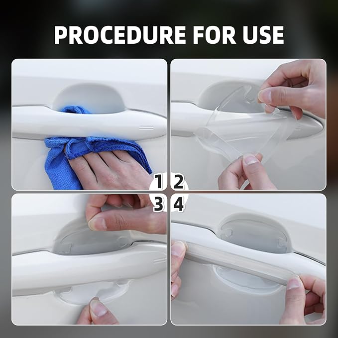 8PCS Clear Car Door Handle Protector – Transparent Anti-Scratch PET Film Stickers, Waterproof Adhesive Door Bowl Guard, Universal Car Accessories Paint Protection Vinyl for Cars, SUVs, Trucks, Sedans