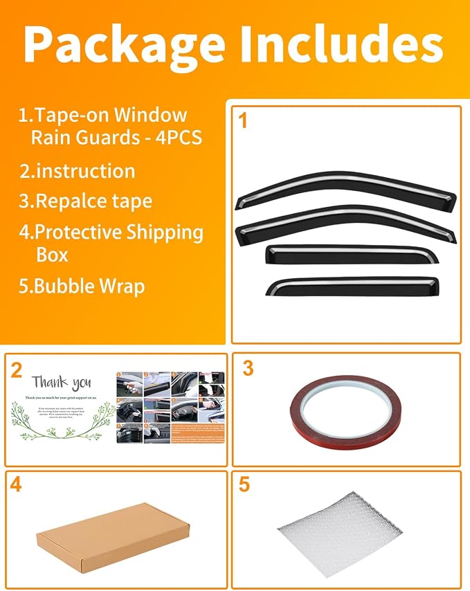 Extra-Thick Window Rain Guard for Ford F150 SuperCrew 2009-2014 Rain Guards Tape-on Side Truck Window Visors Low Profile Vent Visor Window Deflectors Vent Shades Car Accessories