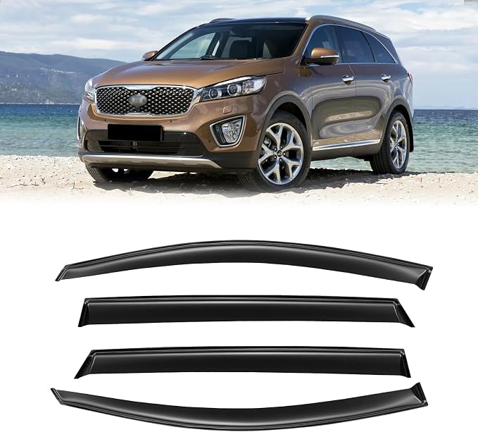 Window Visor for 2016-2020 Kia Sorento, Out-Channel Rain Guards Shields Vent Deflector Shade Wind Dark Smoke Ventshade Ventvisor for 16-20 Sorento 2017 2018 2019 16 17 18 19 20, Outside-Mount, 4PCS