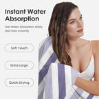 Microfiber Bath Towels, Bath Towel 2 Pack 30" x 60", Oversized, Soft, Super Absorbent and Fast Drying, Multipurpose Bathroom Towel Set for Sport, Fitness, Yoga, Coral Fleece Stripe Purple