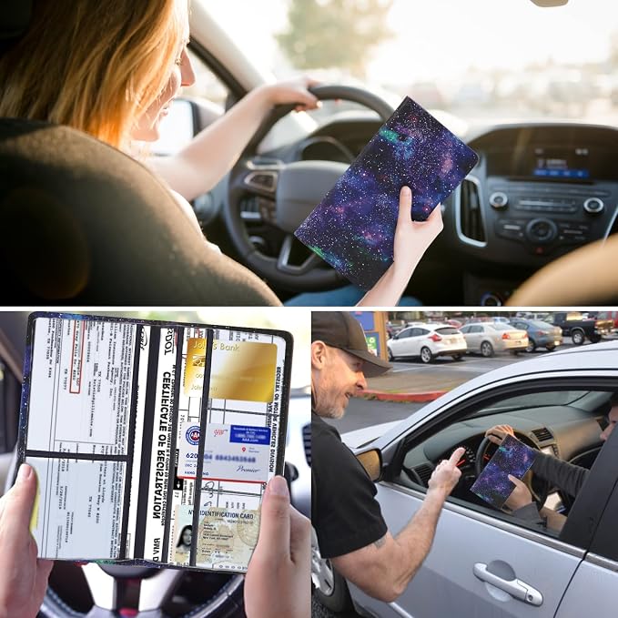 Leather Car Registration and Insurance Card Holder, Car Document Holder for Cards License with Magnetic Shut(Purple)