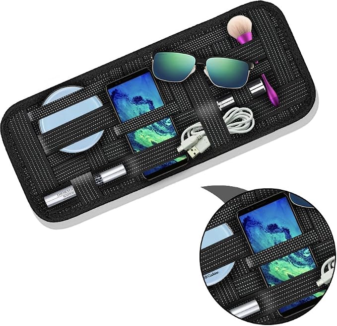 2 Packs Car Sun Visor Organizer, Car Visor Storage Anti-Slip Elastic Woven Board for Sunglass Holder Parking Fuel Card Digital Accessories