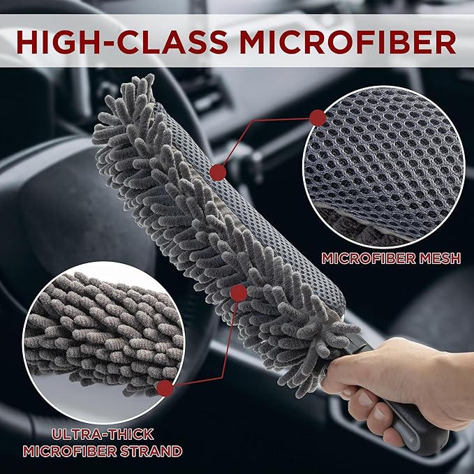 Car Duster Interior, Double-Sided Microfiber, Comfort Handle | Lint & Scratch-Free Cleaning for Trucks, RVs & Vehicles, Includes Microfiber Towel & Storage Bag, Soft