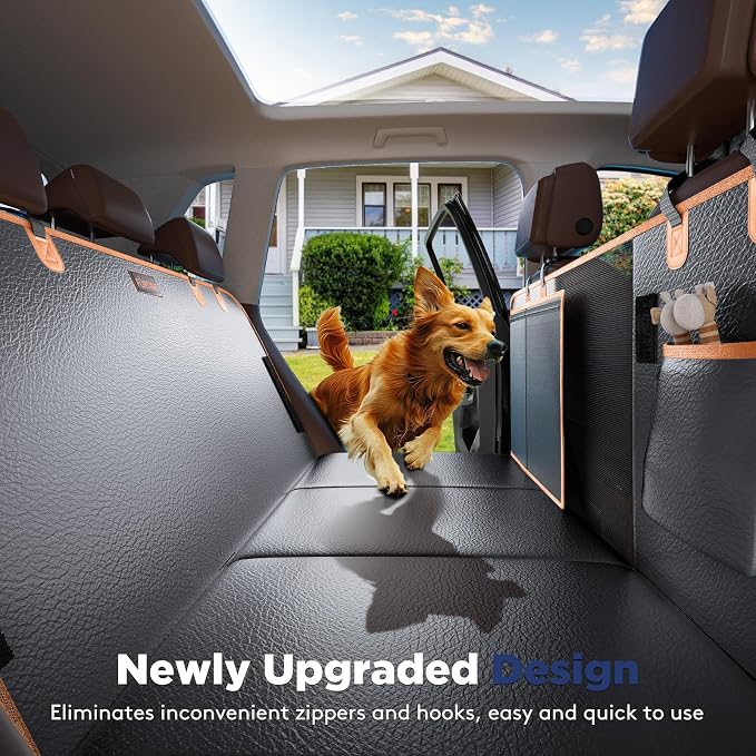 XL Back Seat Extender for Dogs, Hard Bottom Dog Car Seat Cover for Truck Back Seat, Upgraded PU Leather Waterproof Anti-Scratch, Large Space Back Seat Cover for Full Size Truck SUV
