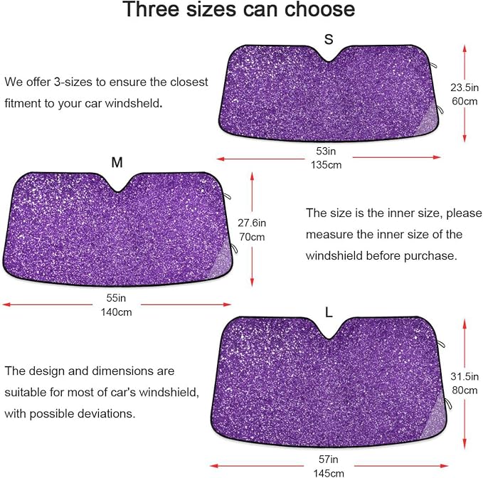 Purple Glitter Texture Car Windshield Sun Shade Foldable Sun Shield Shade for Blocks UV Rays Protector-Keeps Your Vehicle Cool for Most Sedans SUV Truck,57"x31.5"