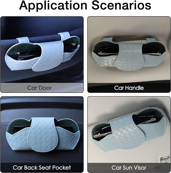 KINIVA Sunglasses Holder for Car Visor Leather Glasses Case with Clips for Car Visor Automotive Interior Visor Accessories Apply to All Car Models (09 Blue)