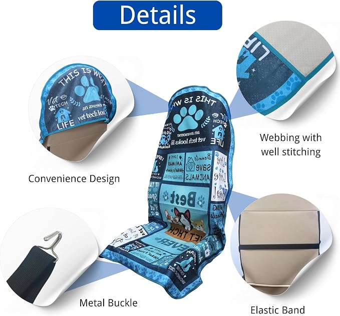 Waterproof Car Seat Cover for Front Seats, Protector for Cars SUVs Trucks, Sweat Towel Seat Covers Bucket for Gym,Workout,Beach,Hiking,Running (Vet Tech Gift, 1PC)