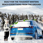 Snow Shovel & Ice Scrapers for Car Windshield, Snow Brush and Ice Scraper with Squeegee, Snow Removal Tool, Winter Car Accessories,Extendable Aluminum Handle, 180°Pivoting Brush Head, Green