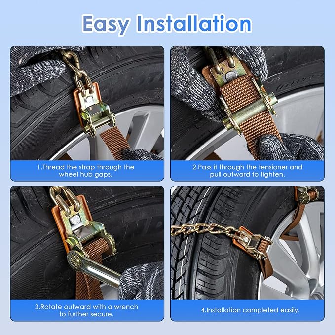 Qoosea Snow Chains 8Pcs Tire Chains Snow Chains for Car SUV Tire Chains with Tightening Buckles Universal Anti-Slip Snow Tire Chains Tire Cables Durable Chains for Tires Heavy Duty