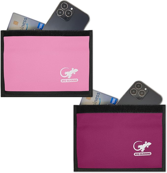 Faraday Bag for Phones & Key Fobs – RFID Shielding Privacy Pouch for Electronic Device Storage, Faraday Sleeve for Personal Data Protection (2 PACK - PINKS)