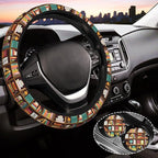 Book Lover Gifts Steering Wheel Cover for Women, Universal Auto Steering Wheel 14-15 Inch Car Interior Accessories with 2PCS Car Coasters, Suitable for Men and Women
