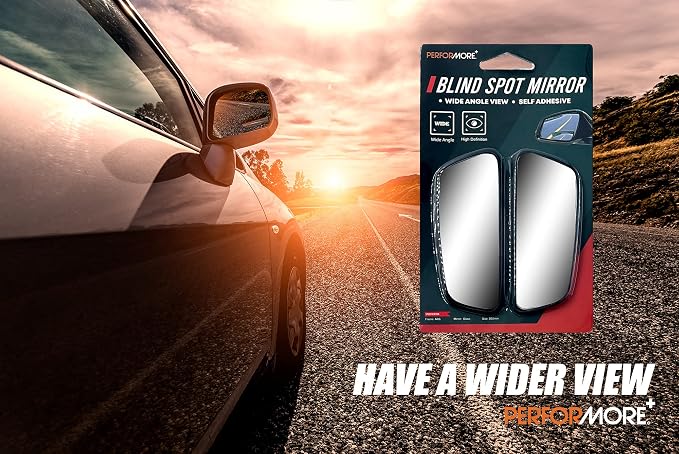 Performore 2 Pack of Blind Spot Car Mirrors, Adjustable HD Glass Convex Rear View Wide Angle Blindspot with Self Adhesive Back for Universal Vehicles (Rectangular)