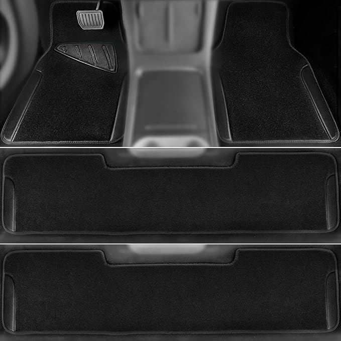 Waterproof Universal Faux Leather 3Row Car Floor Mats, Black Car Mats Fit for SUV,Vans,sedans, Trucks,Set of Vehicles Car Carpet with Driver Heel Pad and Anti-Slip Nibs Backing (Black 3Row)