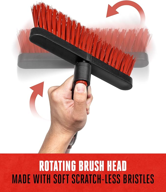 Motor Trend Ice Scraper with Extendable Handle and Rotating Brush Head - Tough Rubber Grip Snow Brush/Broom/Frost Remover for Car and Truck Windshields/Mirrors, Winter Storm Survival Kits