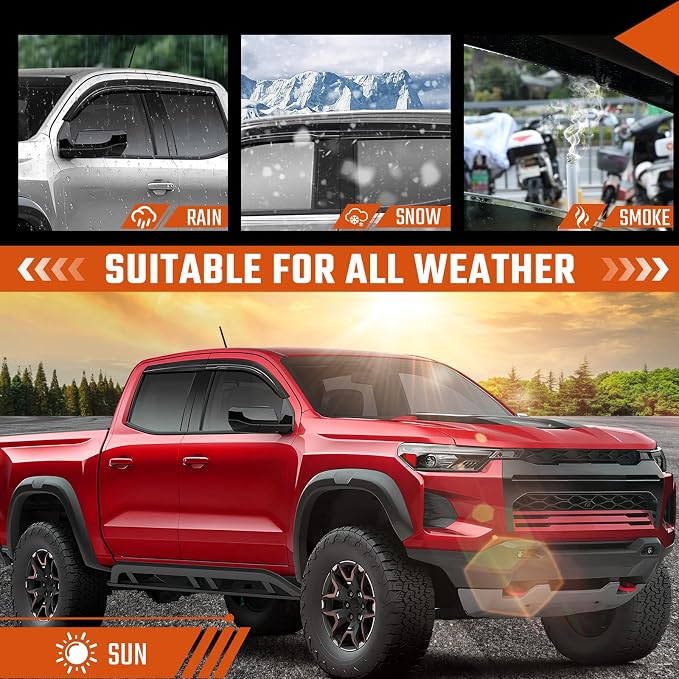 Rain Guards Fit for Chevy/Chevrolet Colorado/GMC Canyon Crew Cab 2023 2024 2025 2026, Durable Tape-On Side Window Wind Deflectors Visors 2023-2026 Colorado Crew Cab Rain Guard Black 4 PCS