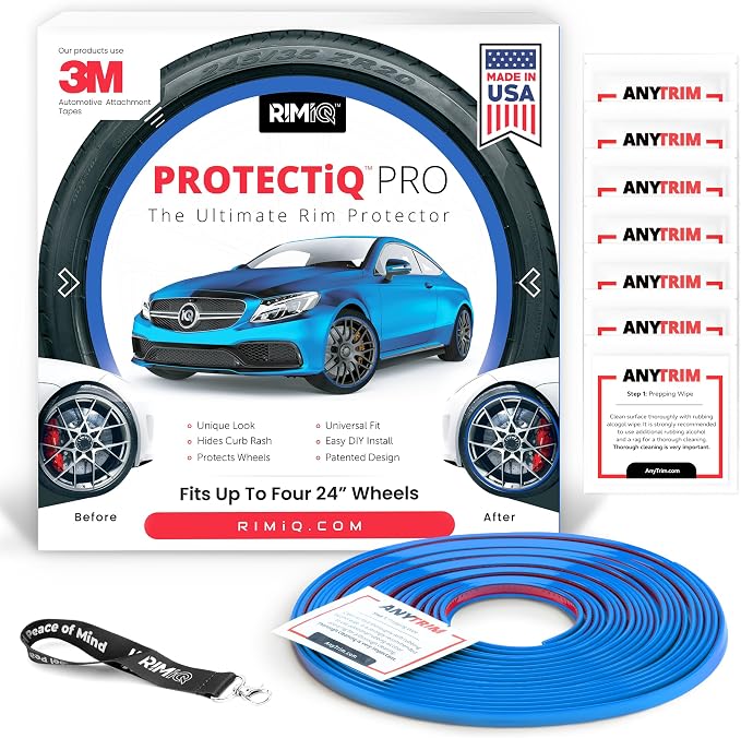 PROTECTiQ PRO Universal Rim Protection Trim - Ultimate Curb Rash Guard with Award-Winning Patented Design and Premium 3M Tape - Fits Up to 4X 24 Wheels, Cars, Trucks, SUVs