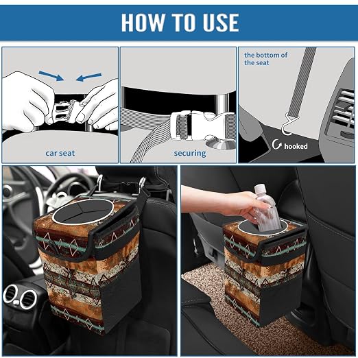 Teal Western Cow Print Car Trash Can with Lid Collapsible Reusable Waterproof Car Garage Bag,Automotive Garbage Can,Car Accessories Interior Car Organizer