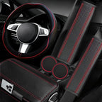 6 PCS Car Steering Wheel Cover Set, Microfiber Leather Steering Wheel Covers Universal 14.5-15 inch, Center Console Cover, Seat Belt Cushion, Cup Holder Coaster, Car Accessories Set Red